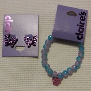 Claire's Pink and Blue Butterfly Bracelet and Earring Set